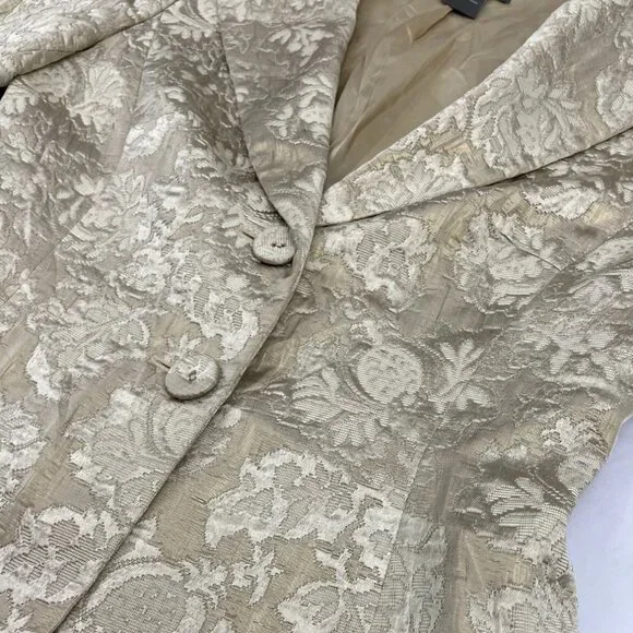 ANN TAYLOR Floral Blazer Top Womens Jacket Size 0 Cream Beige Two Button - Picture 3 of 11